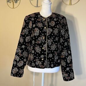 Vintage Norton McNaughton Black Floral Velvet Metallic Brocade Blazer Size 6